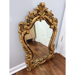Baroque Wood and Gold‎ Leaf Mirror Spain, 1950s Heavy Felt Back Made In Spain